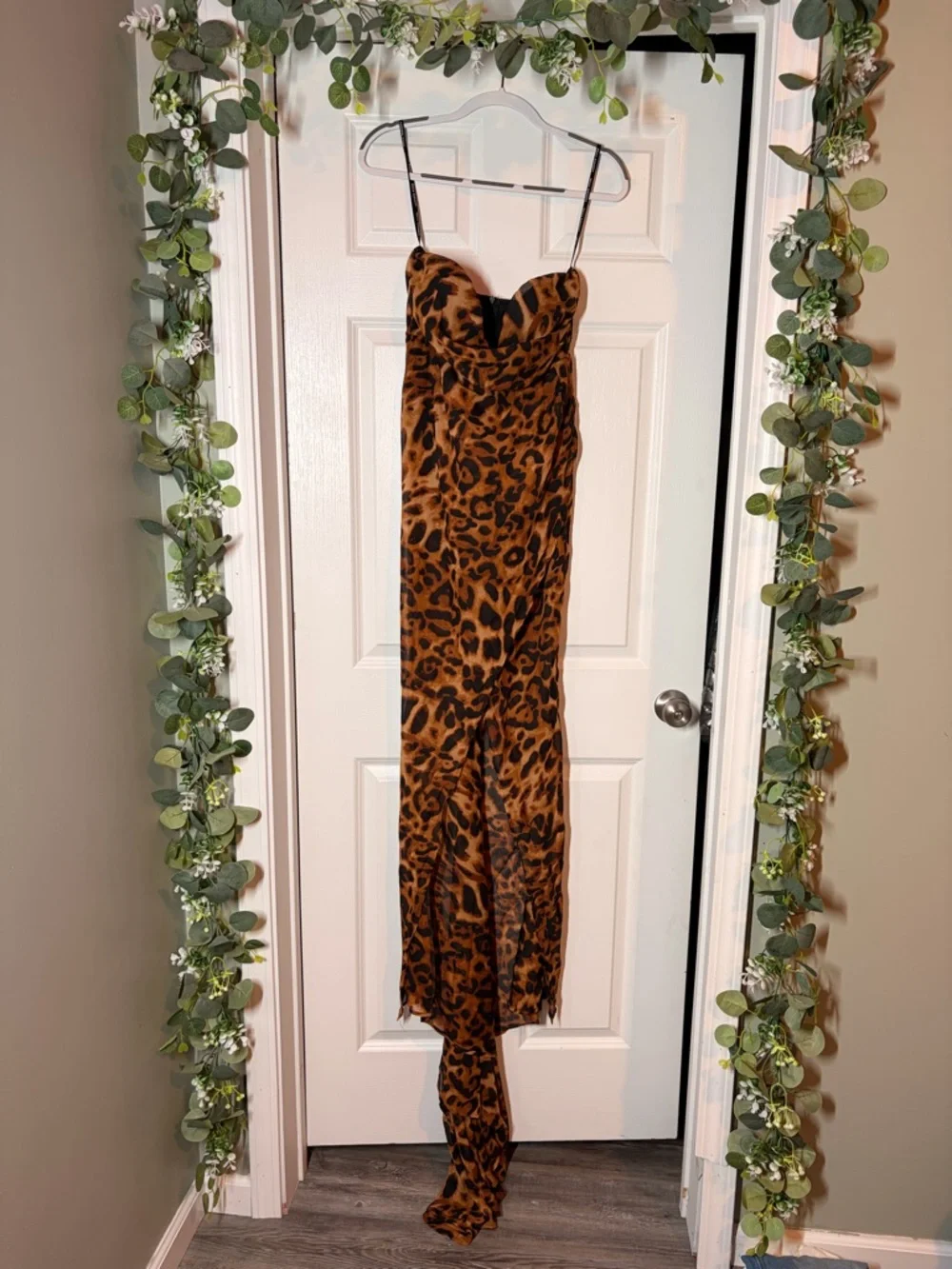 Strapless Leopard Print Maxi Slip Dress - Picture 1 of 2